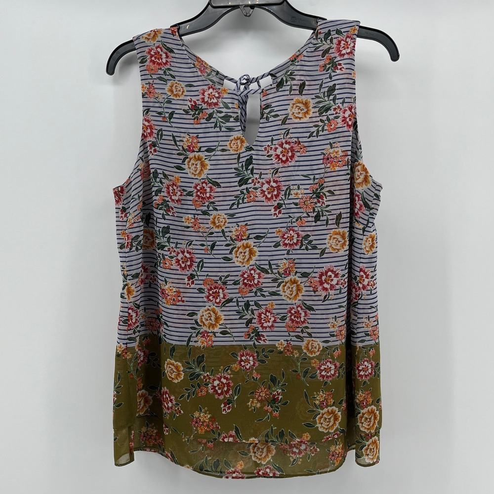 Cabi. Tank Top, Womens, M, Blue, Striped Floral Dressy Sleeveless Blouse 5354